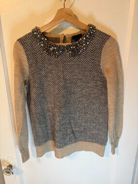 J Crew herringbone bejewelled long sleeve sweater size small.